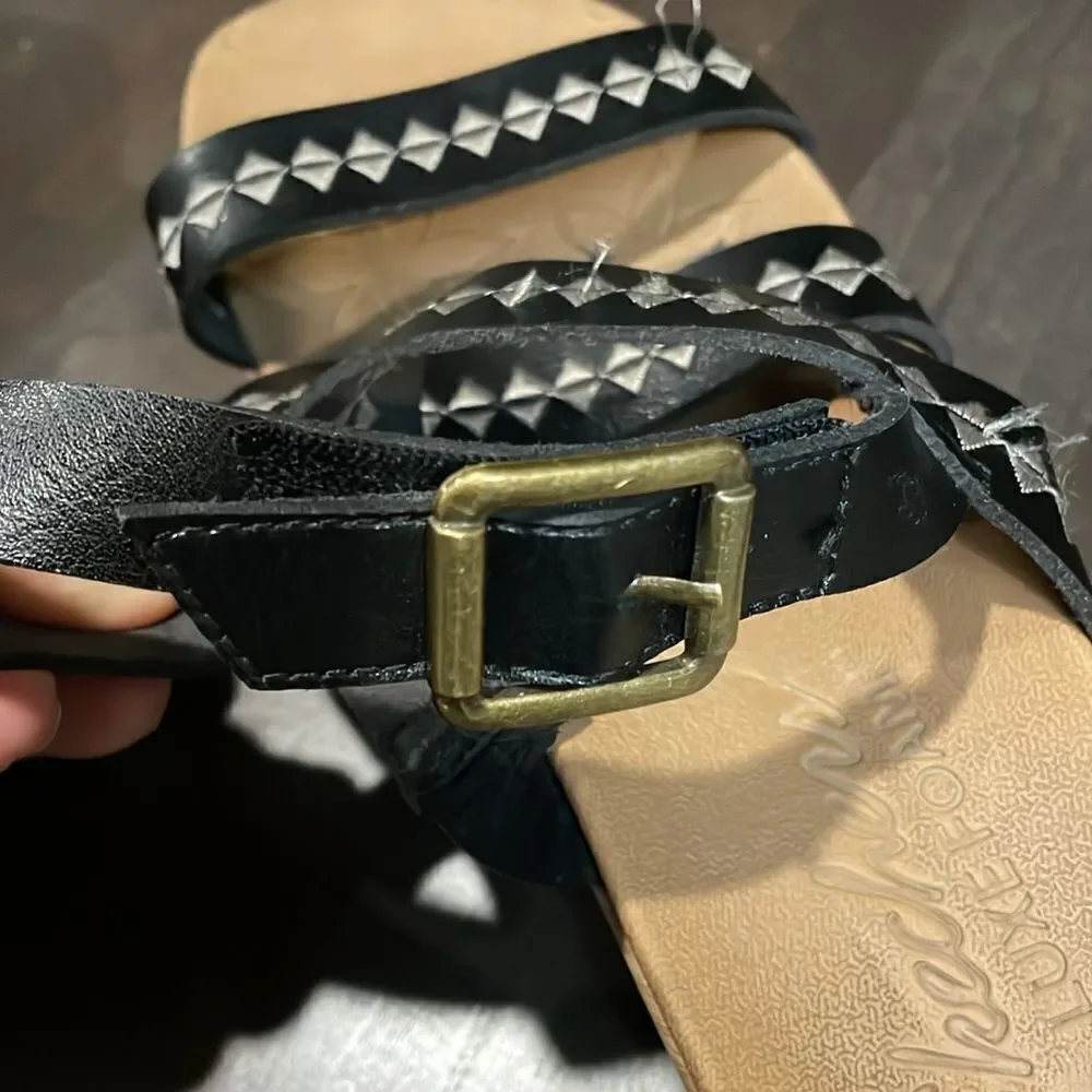 SKECHERS Women's Boho Becka Counting Summers Slingback Wedge Black Sandal 6 1/2